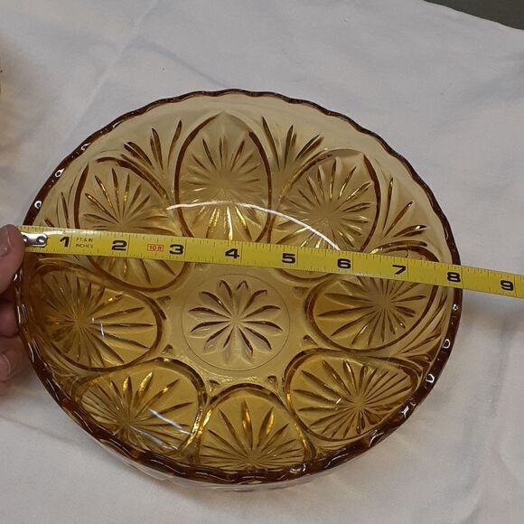 2 pc Vtg. Medallion Pattern MCM Serving Chip Large Bowls Anchor Hocking Indiana - Picture 6 of 7